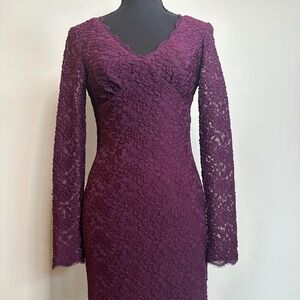 Vintage Cache Plum Lace Dress – Size 2 – Sheer Long Sleeve Cocktail Dress